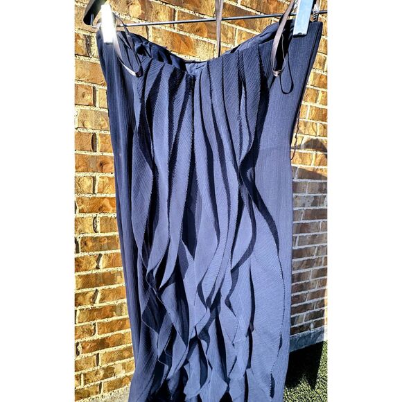 Vera Wang White Blue Crinkle Chiffon Strapless Bridesmaid Dress - Picture 4 of 9